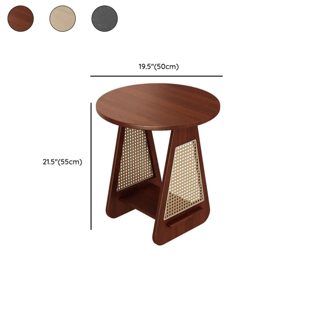 Table d'appoint moderne du milieu du siècle à deux niveaux en bois avec pieds en rotin