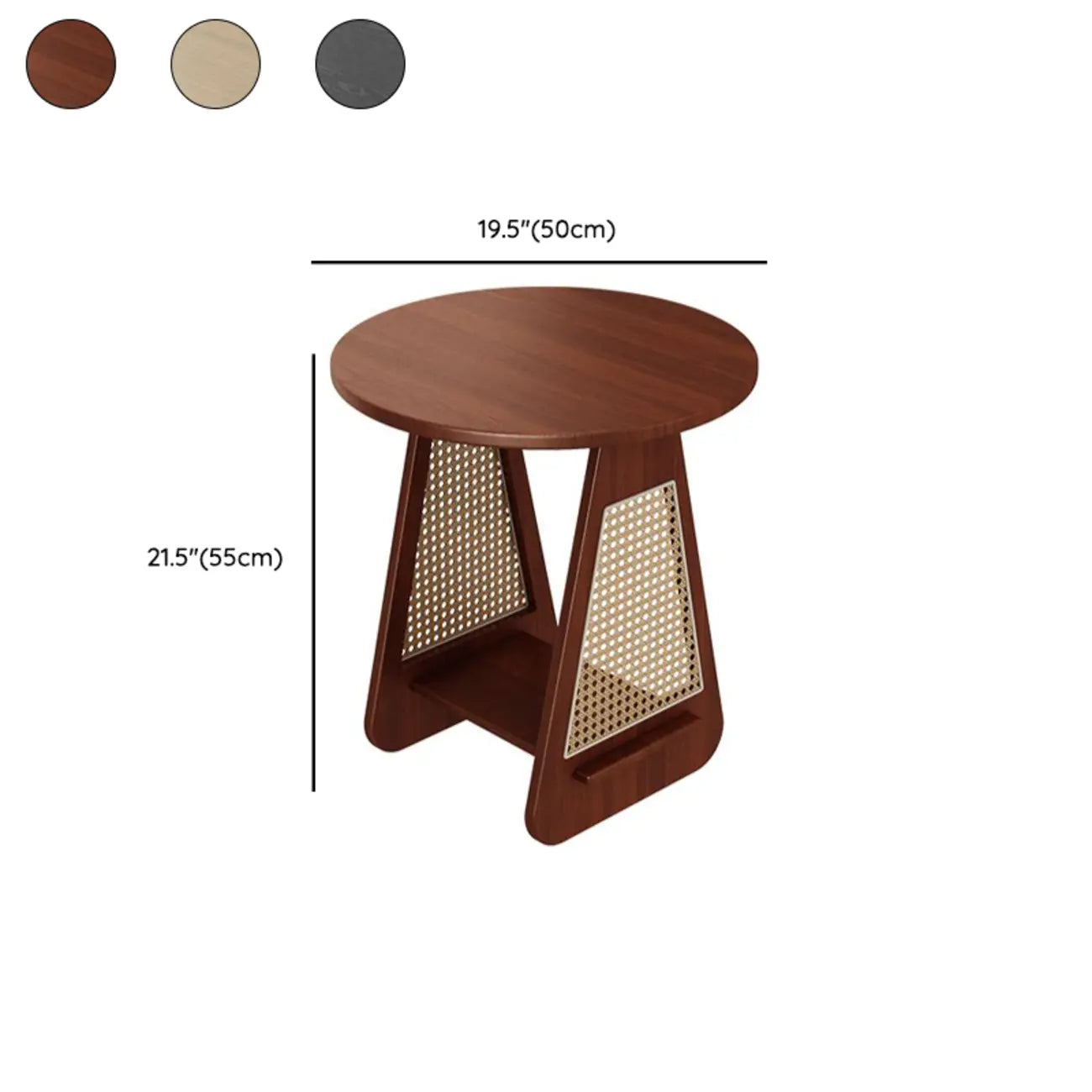 Table d'appoint moderne du milieu du siècle à deux niveaux en bois avec pieds en rotin