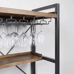 Porte-bouteilles et porte-verres en bois naturel brun et casier à vin ouvert