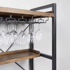 Porte-bouteilles et porte-verres en bois naturel brun et casier à vin ouvert