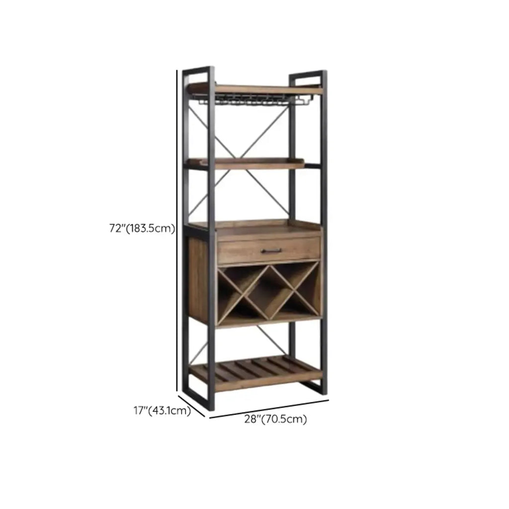 Porte-bouteilles et porte-verres ouverts en bois brun, non fixé, avec étagère