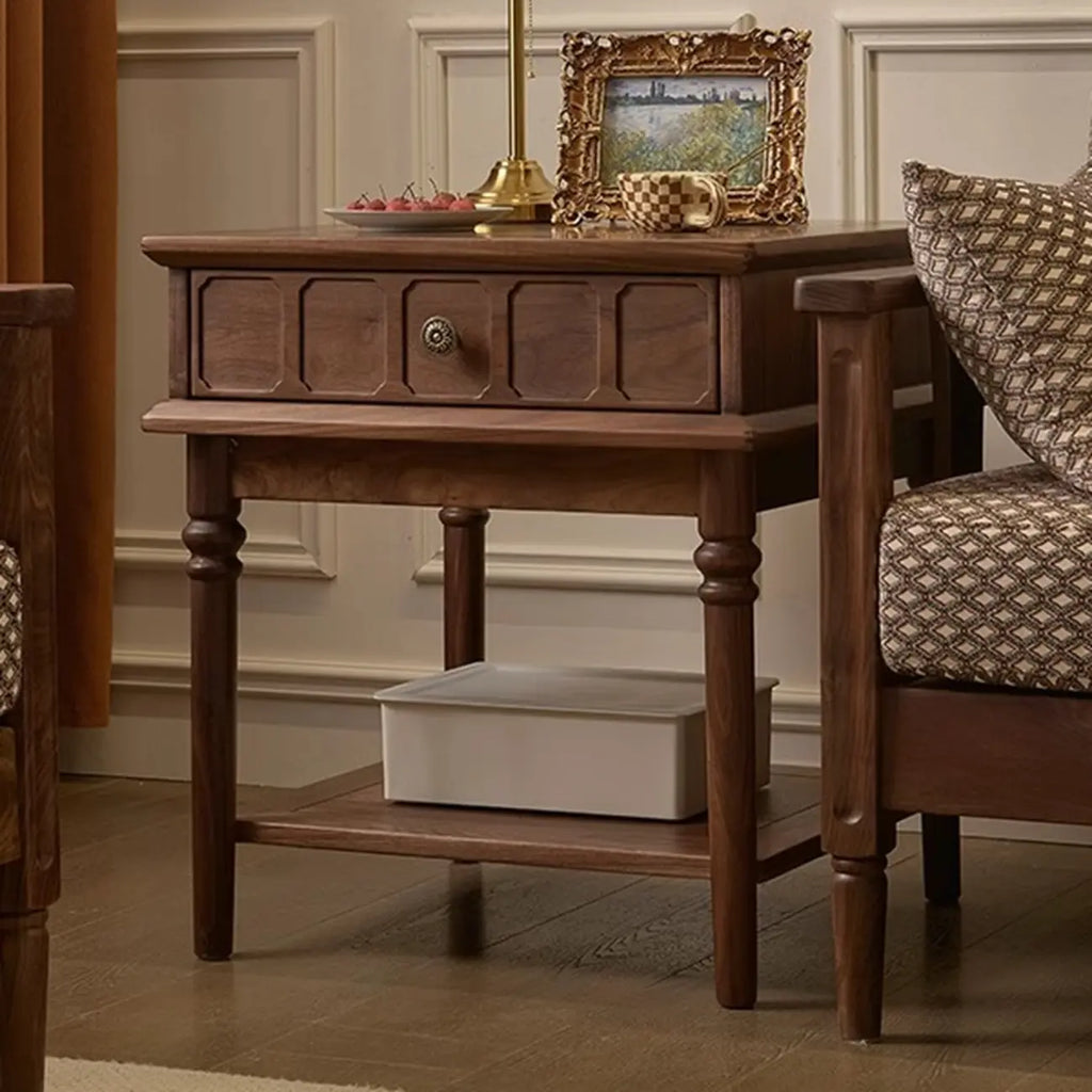 Table d'appoint carrée en noyer, style moderne du milieu du siècle, avec tiroir