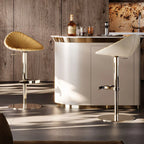 Tabouret de bar de luxe en cuir à hauteur réglable, piédestal doré