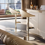 Tabouret de bar de luxe en cuir à hauteur réglable, piédestal doré