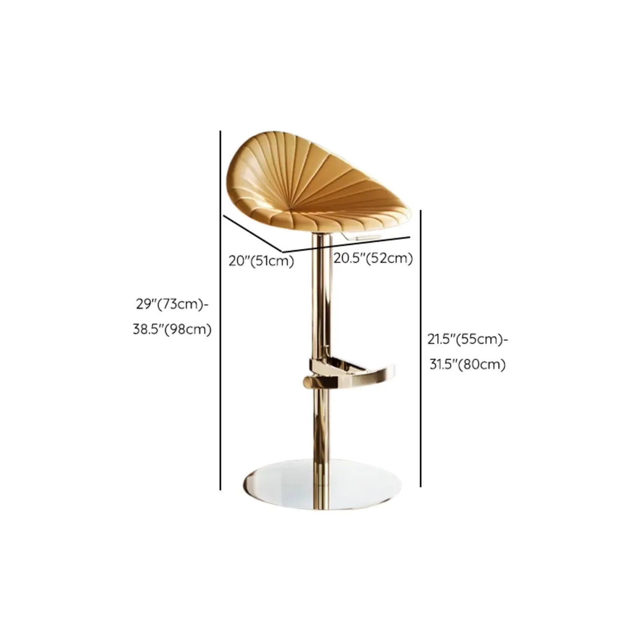 Tabouret de bar de luxe en cuir à hauteur réglable, piédestal doré
