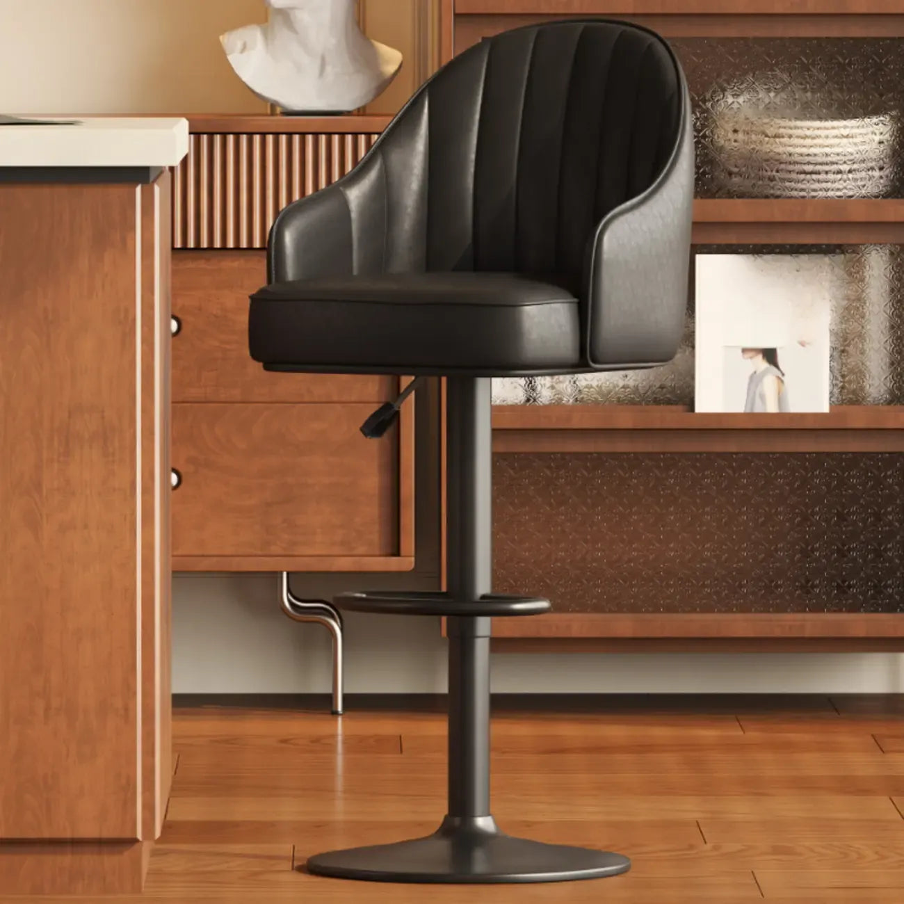 Tabouret de bar pivotant en cuir de style moderne du milieu du siècle, hauteur réglable