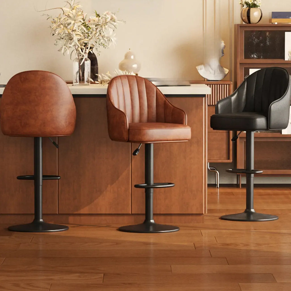 Tabouret de bar pivotant en cuir de style moderne du milieu du siècle, hauteur réglable
