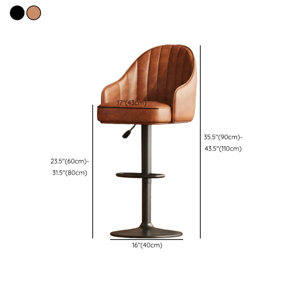 Tabouret de bar pivotant en cuir de style moderne du milieu du siècle, hauteur réglable