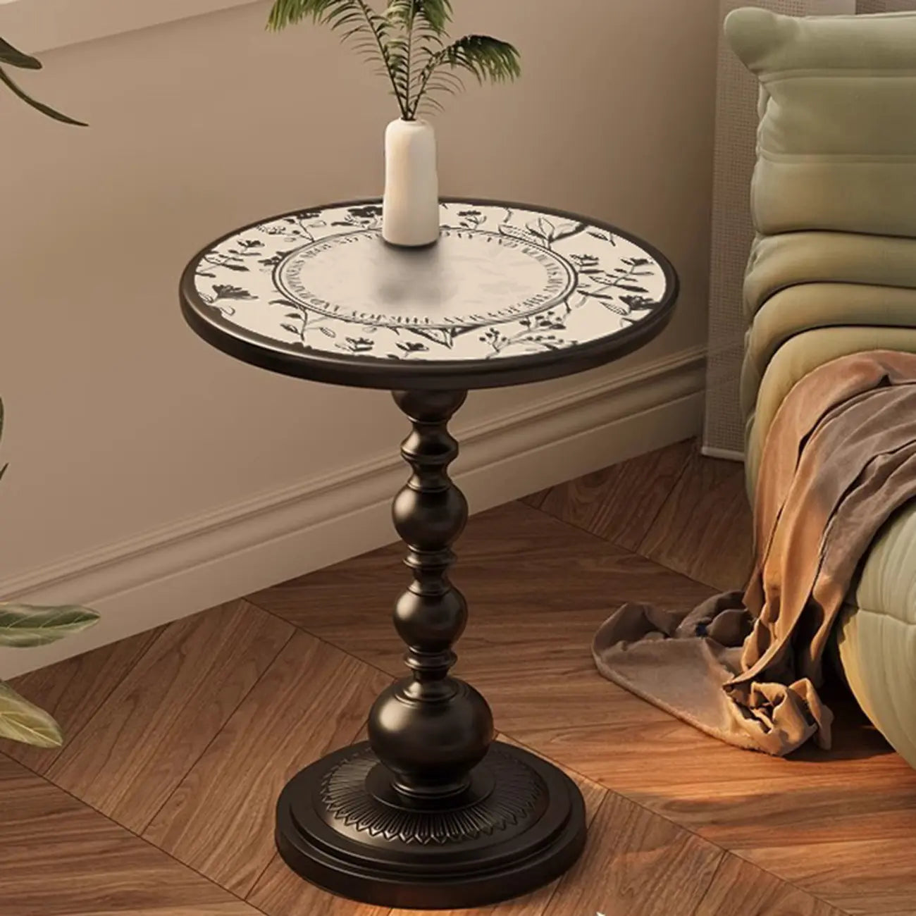 Table d'appoint moderne classique en fer forgé, noir et blanc