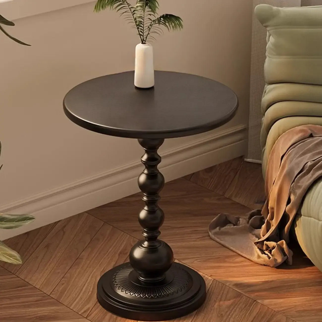 Table d'appoint moderne classique en fer forgé, noir et blanc