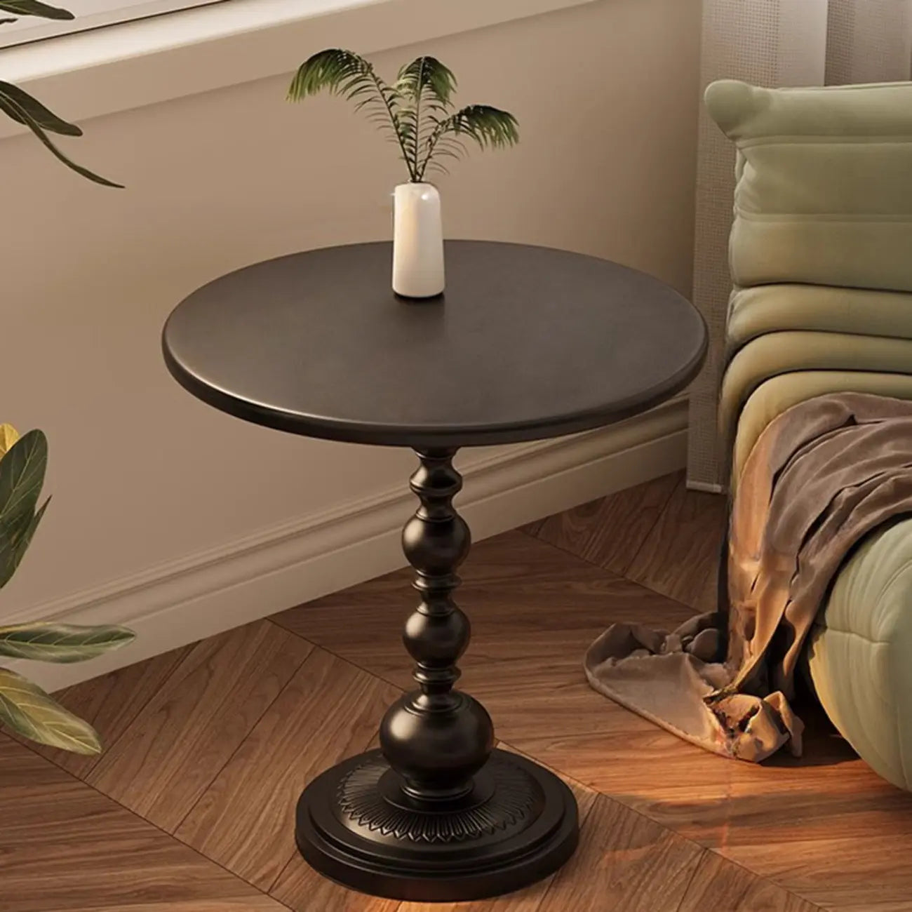 Table d'appoint moderne classique en fer forgé, noir et blanc