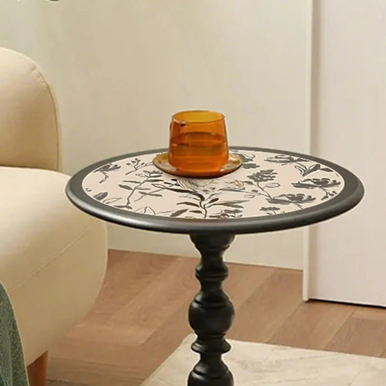 Table d'appoint moderne classique en fer forgé, noir et blanc
