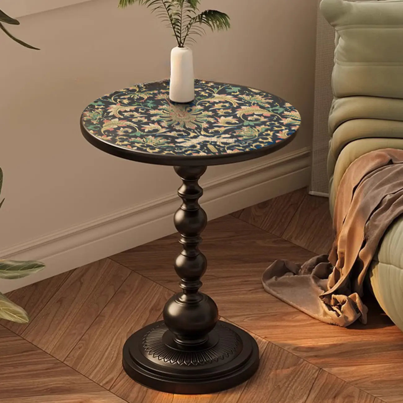 Table d'appoint moderne classique en fer forgé, noir et blanc