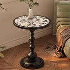 Table d'appoint moderne classique en fer forgé, noir et blanc