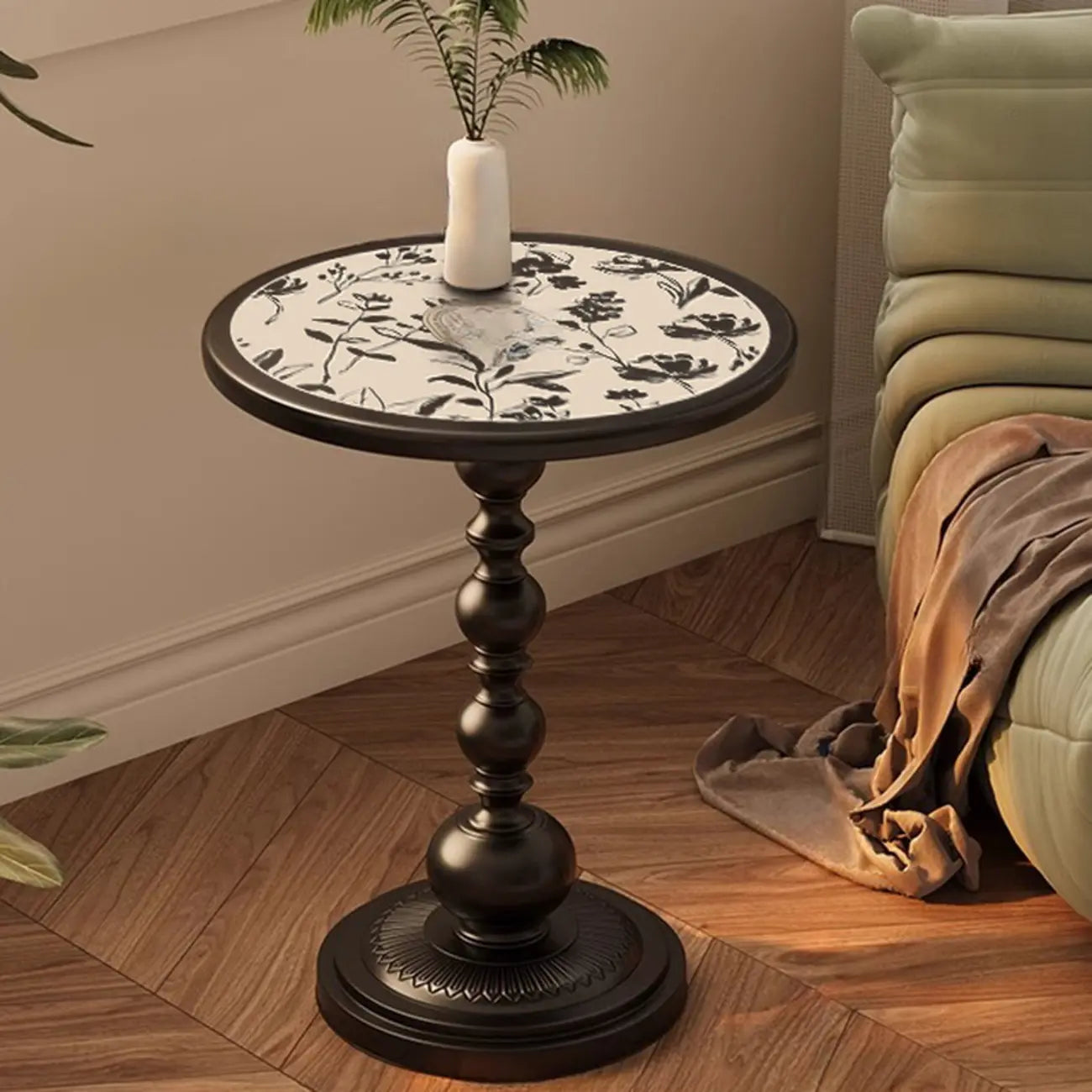 Table d'appoint moderne classique en fer forgé, noir et blanc