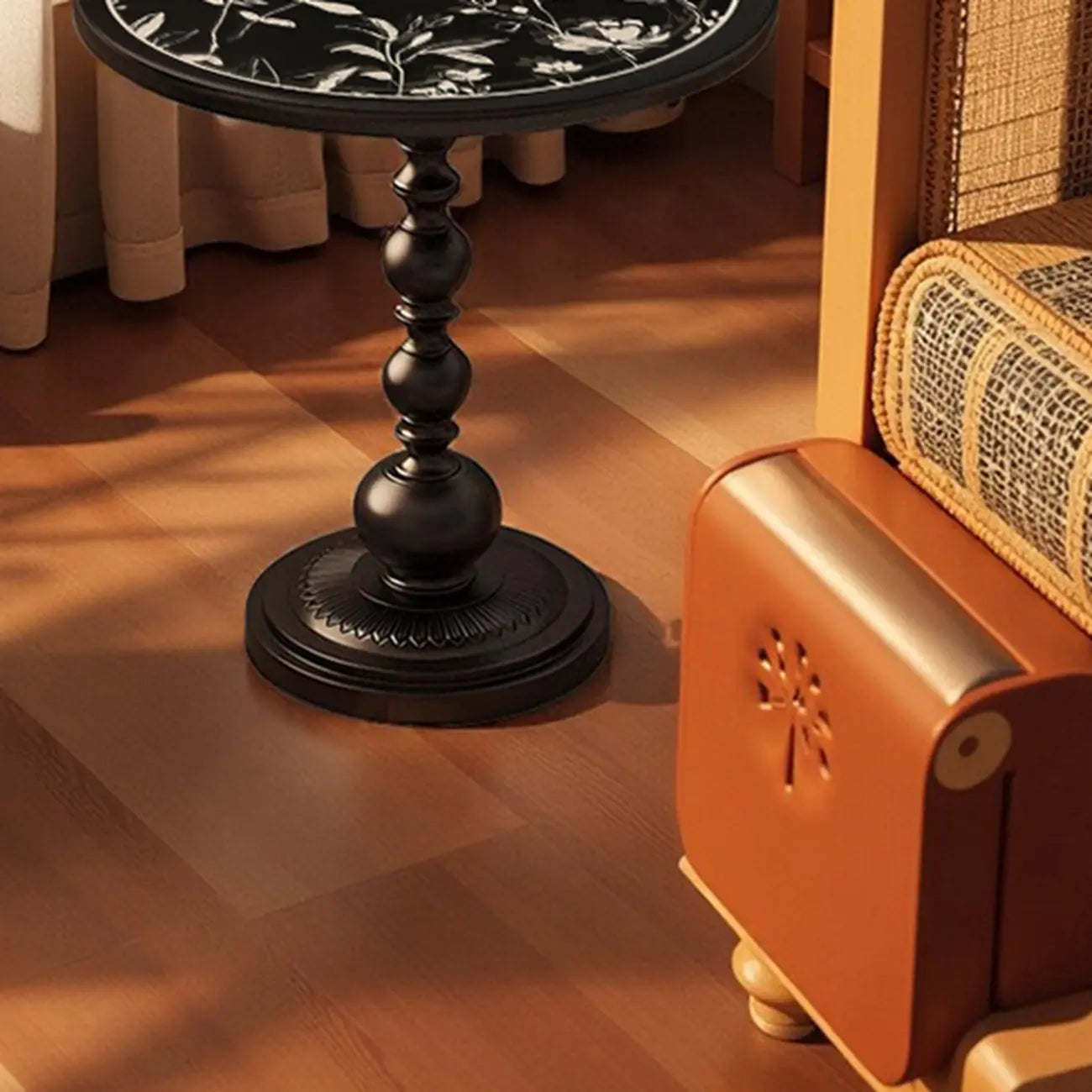 Table d'appoint moderne classique en fer forgé, noir et blanc