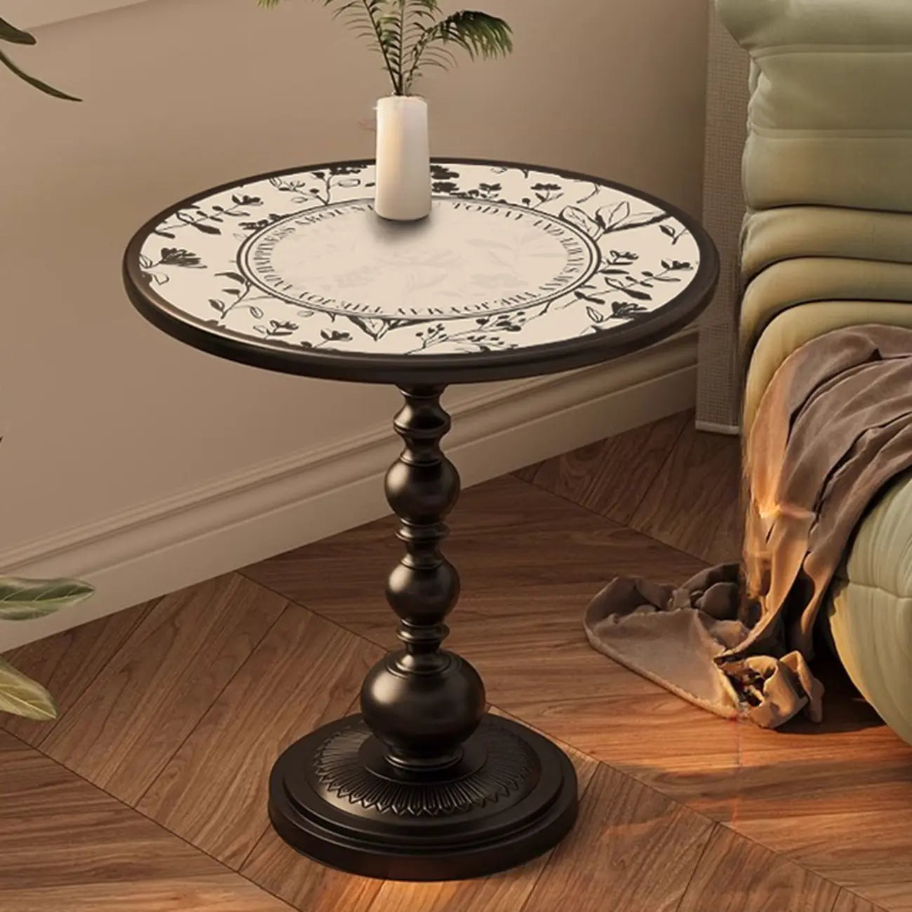 Table d'appoint moderne classique en fer forgé, noir et blanc