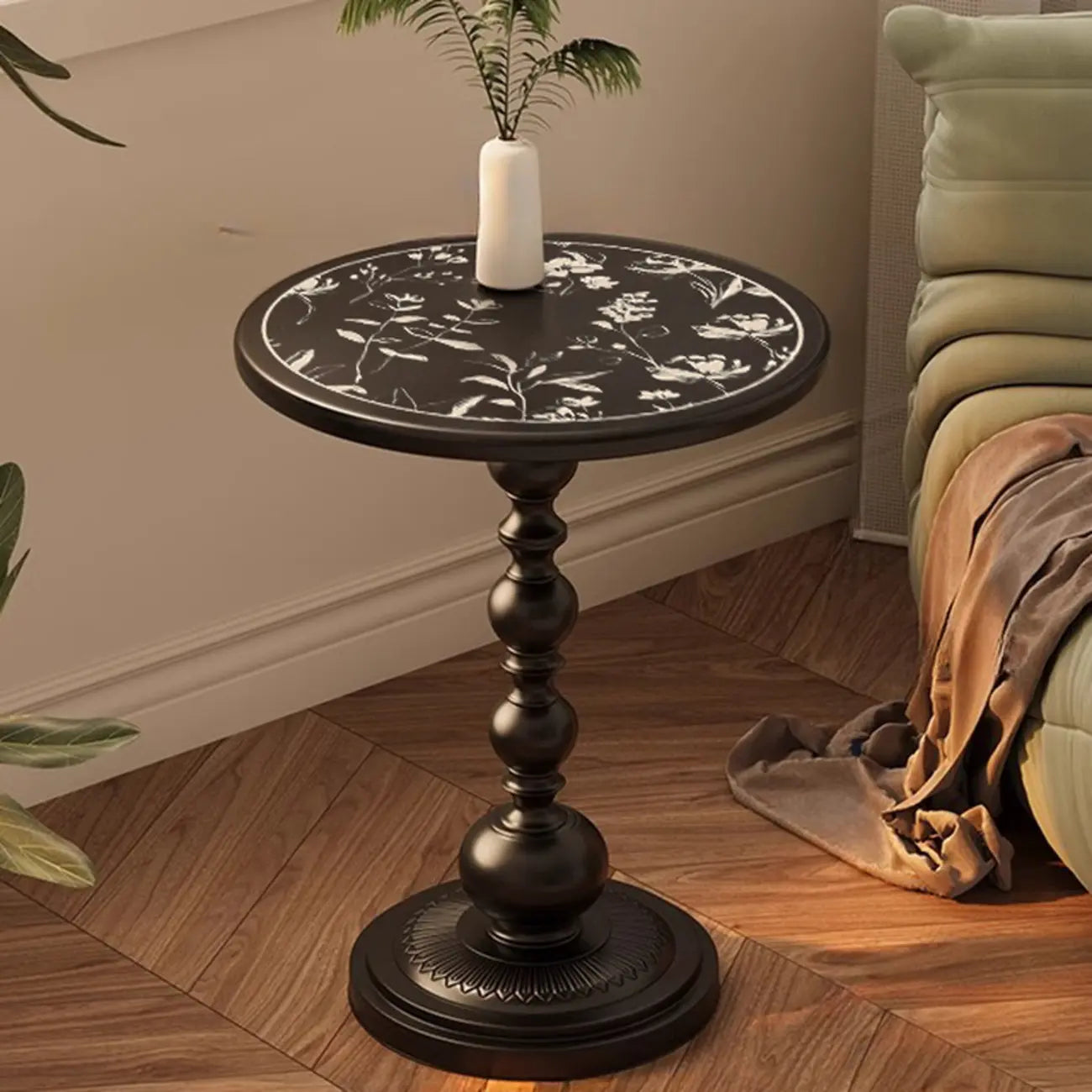 Table d'appoint moderne classique en fer forgé, noir et blanc