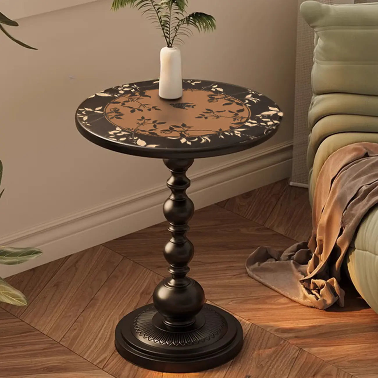 Table d'appoint moderne classique en fer forgé, noir et blanc
