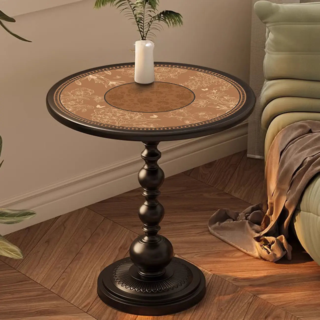 Table d'appoint moderne classique en fer forgé, noir et blanc
