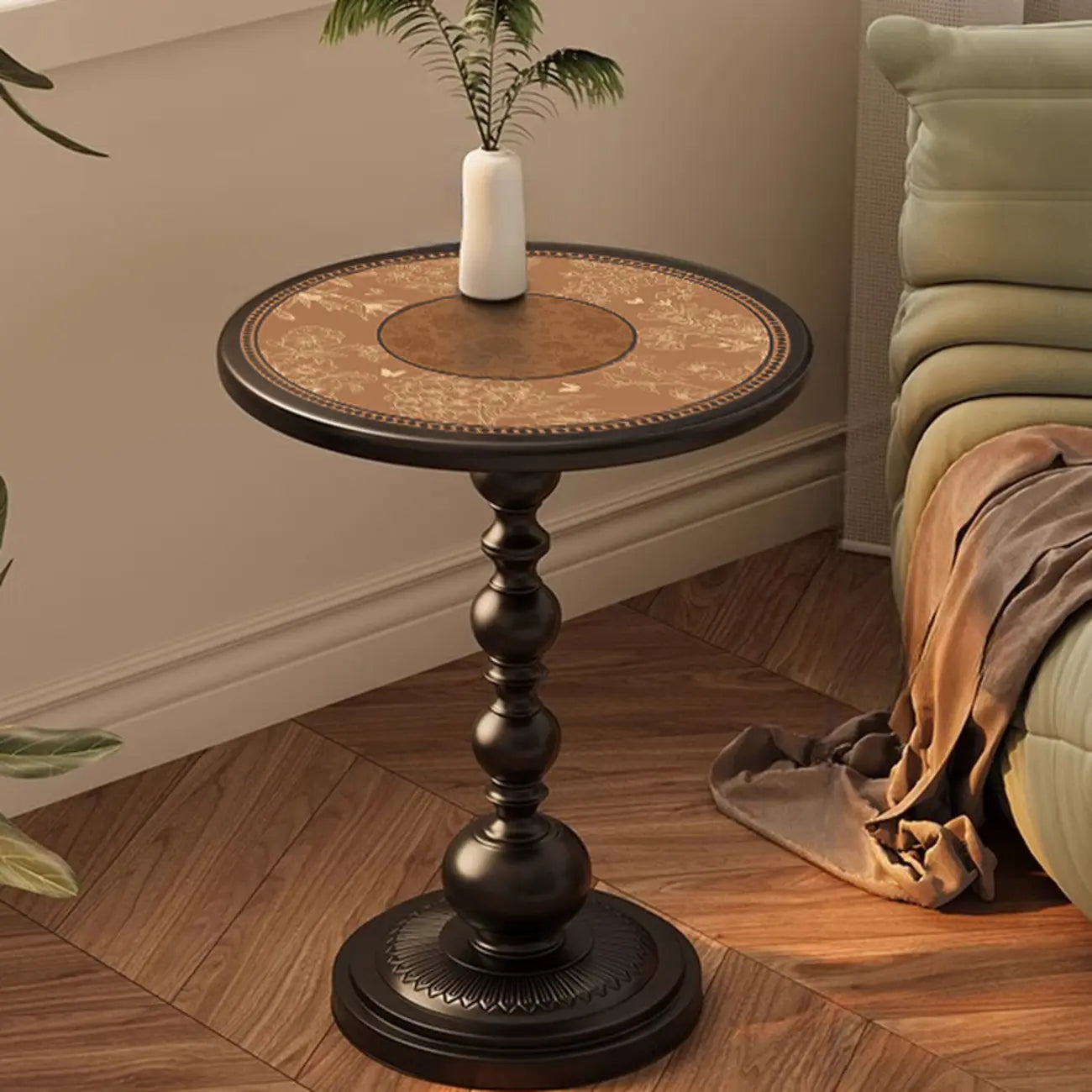 Table d'appoint moderne classique en fer forgé, noir et blanc