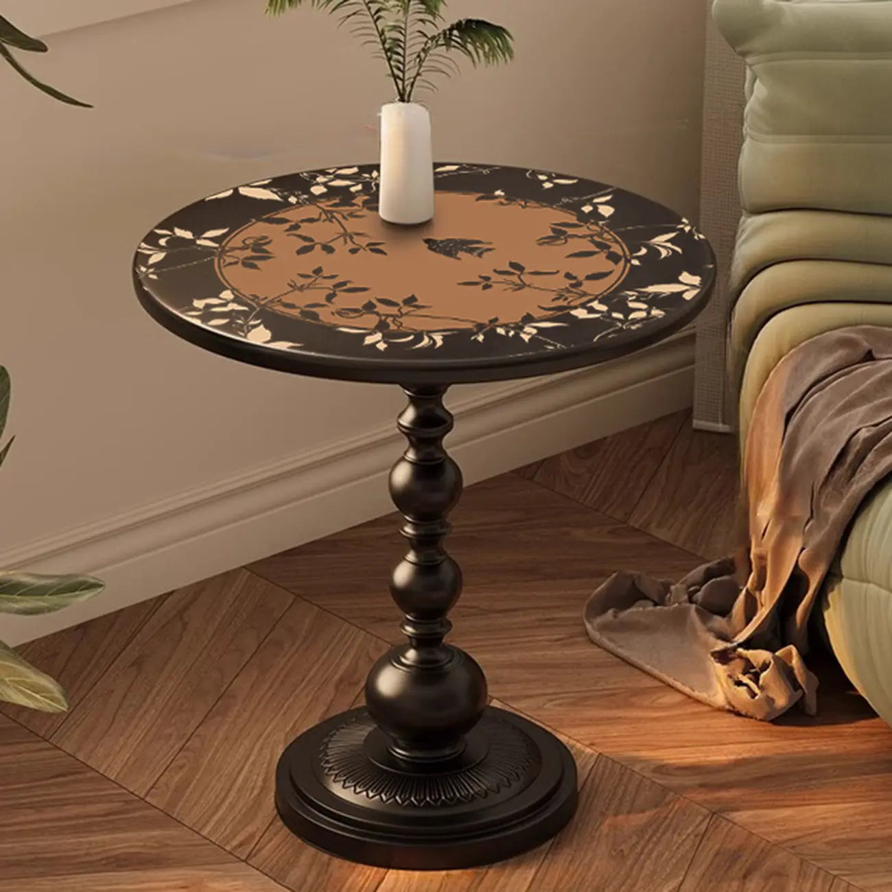 Table d'appoint moderne classique en fer forgé, noir et blanc