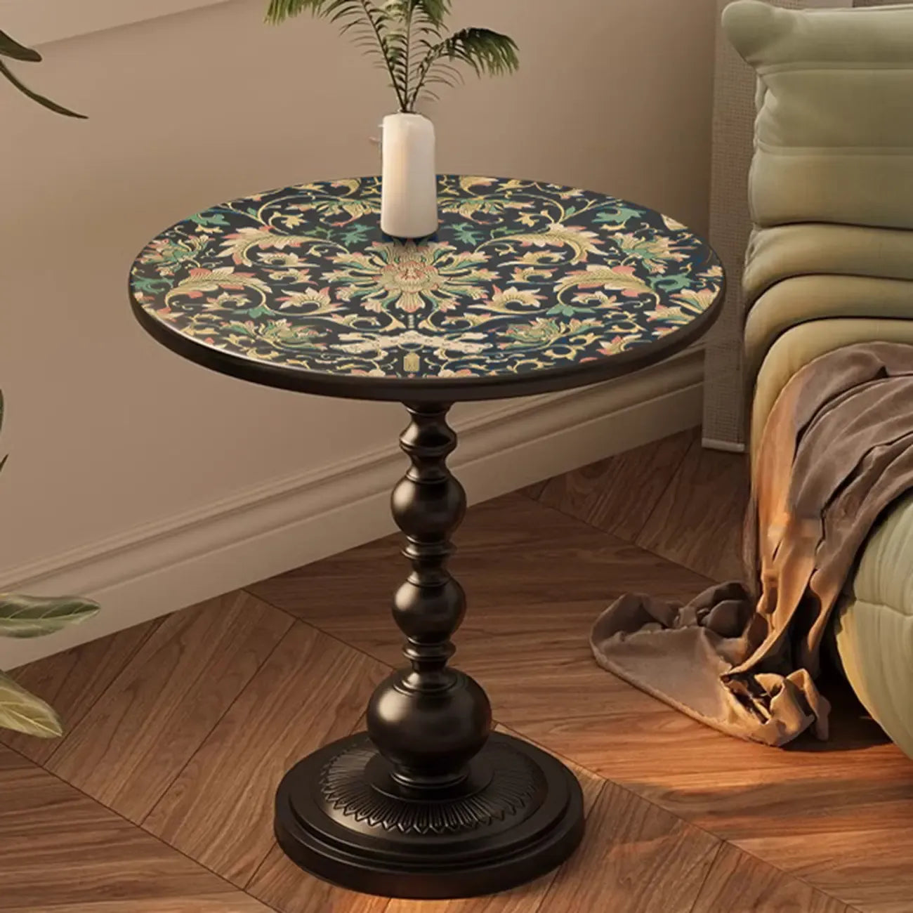 Table d'appoint moderne classique en fer forgé, noir et blanc
