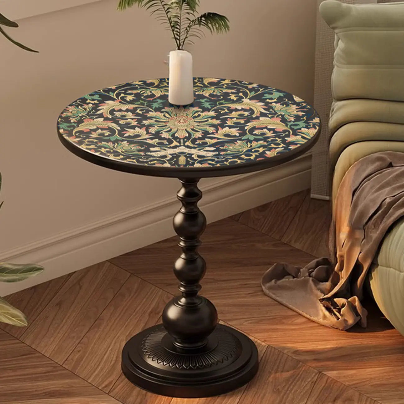 Table d'appoint moderne classique en fer forgé, noir et blanc