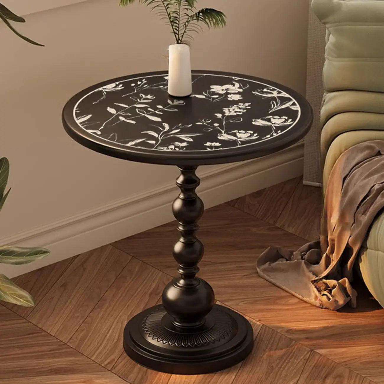 Table d'appoint moderne classique en fer forgé, noir et blanc