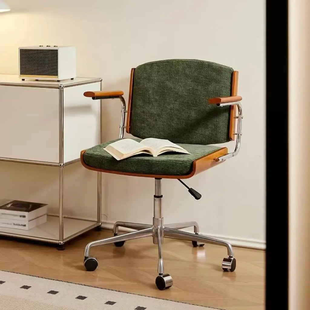 Chaise de bureau pivotante ergonomique moderne en tissu vert