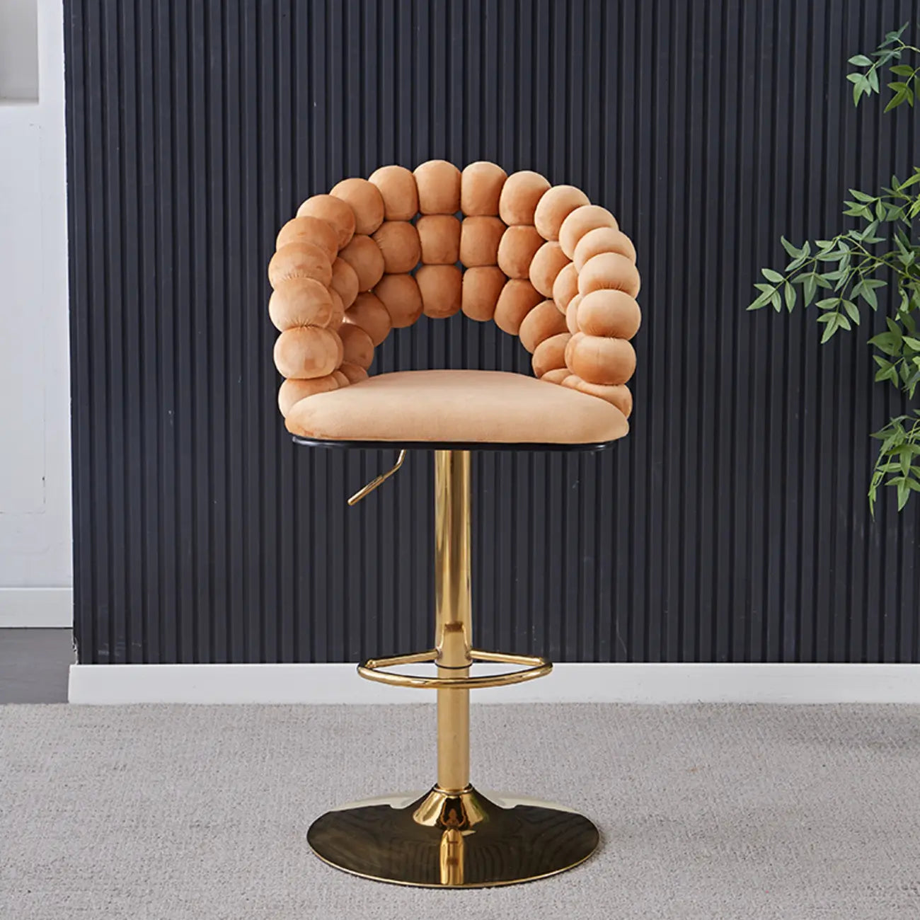Tabouret de bar pivotant glamour en tissu à hauteur réglable avec accoudoirs