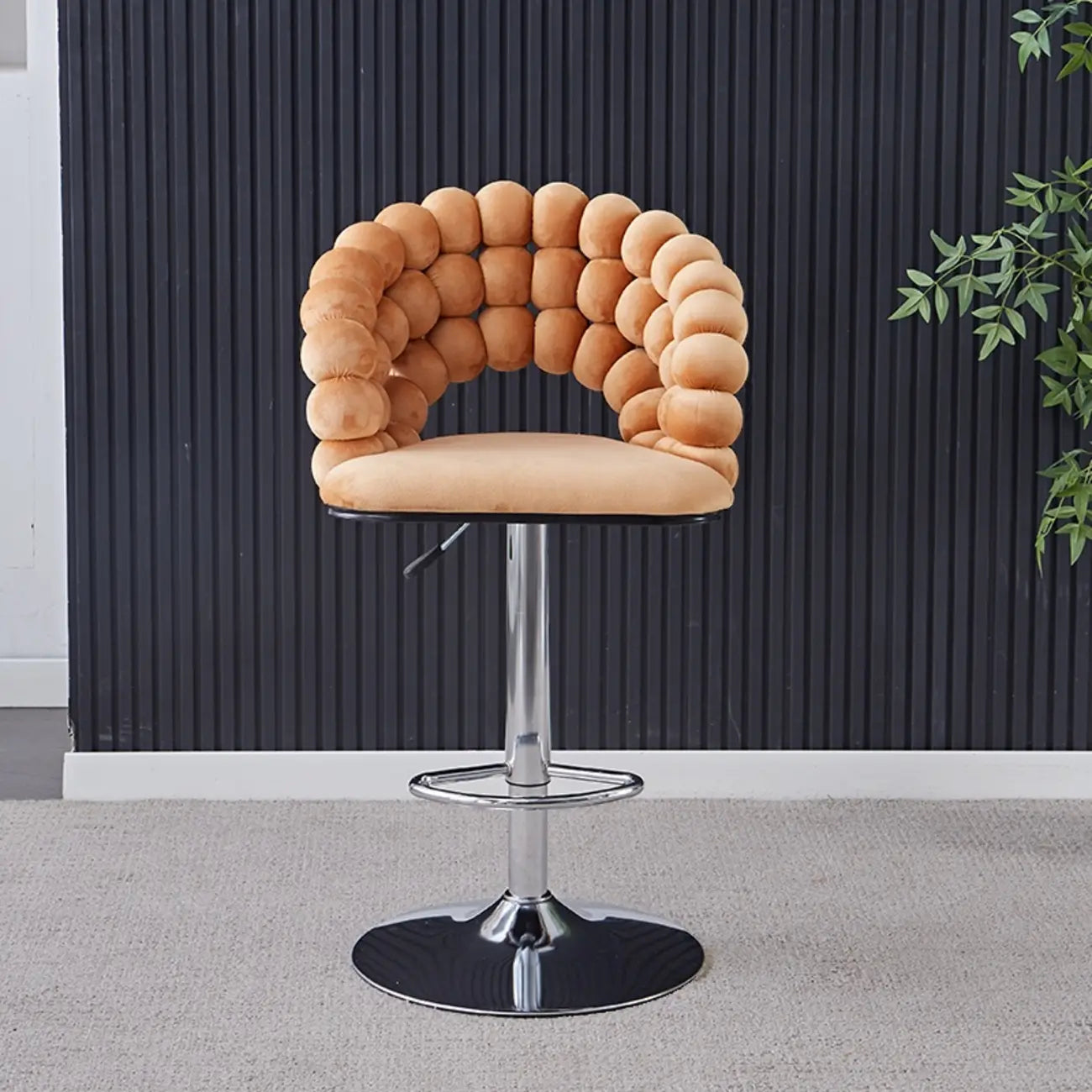 Tabouret de bar pivotant glamour en tissu à hauteur réglable avec accoudoirs