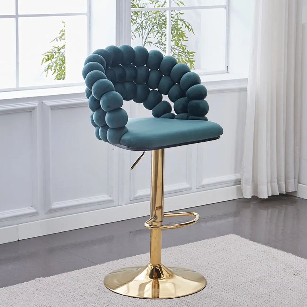 Tabouret de bar pivotant glamour en tissu à hauteur réglable avec accoudoirs
