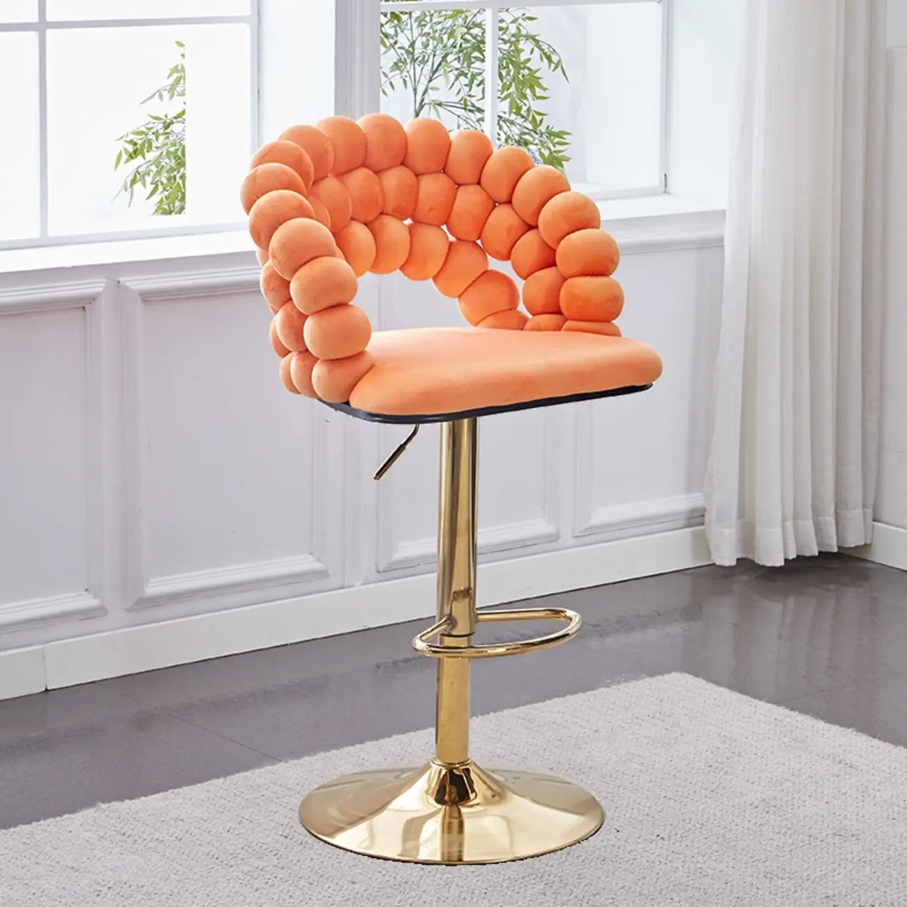 Tabouret de bar pivotant glamour en tissu à hauteur réglable avec accoudoirs
