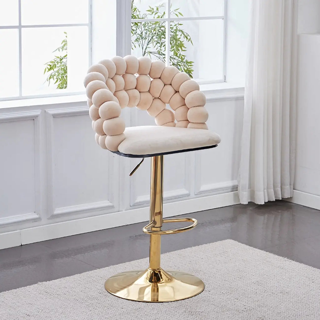 Tabouret de bar pivotant glamour en tissu à hauteur réglable avec accoudoirs