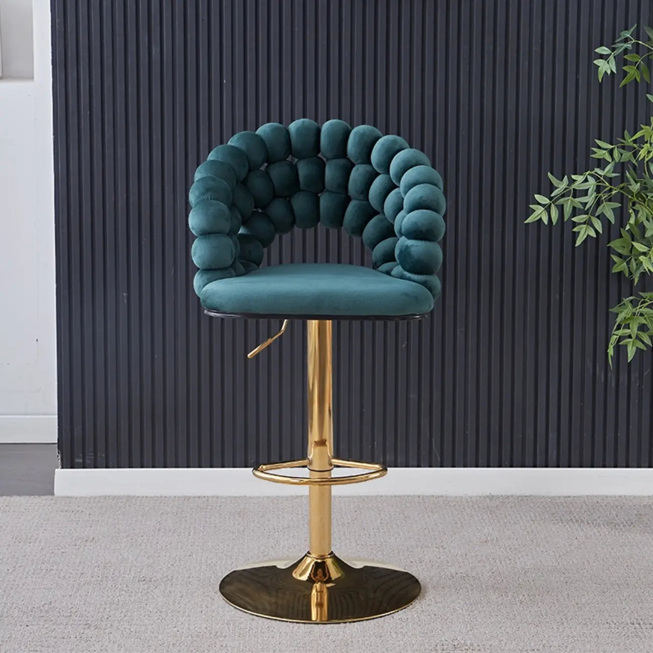 Tabouret de bar pivotant glamour en tissu à hauteur réglable avec accoudoirs
