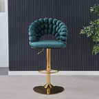 Tabouret de bar pivotant glamour en tissu à hauteur réglable avec accoudoirs