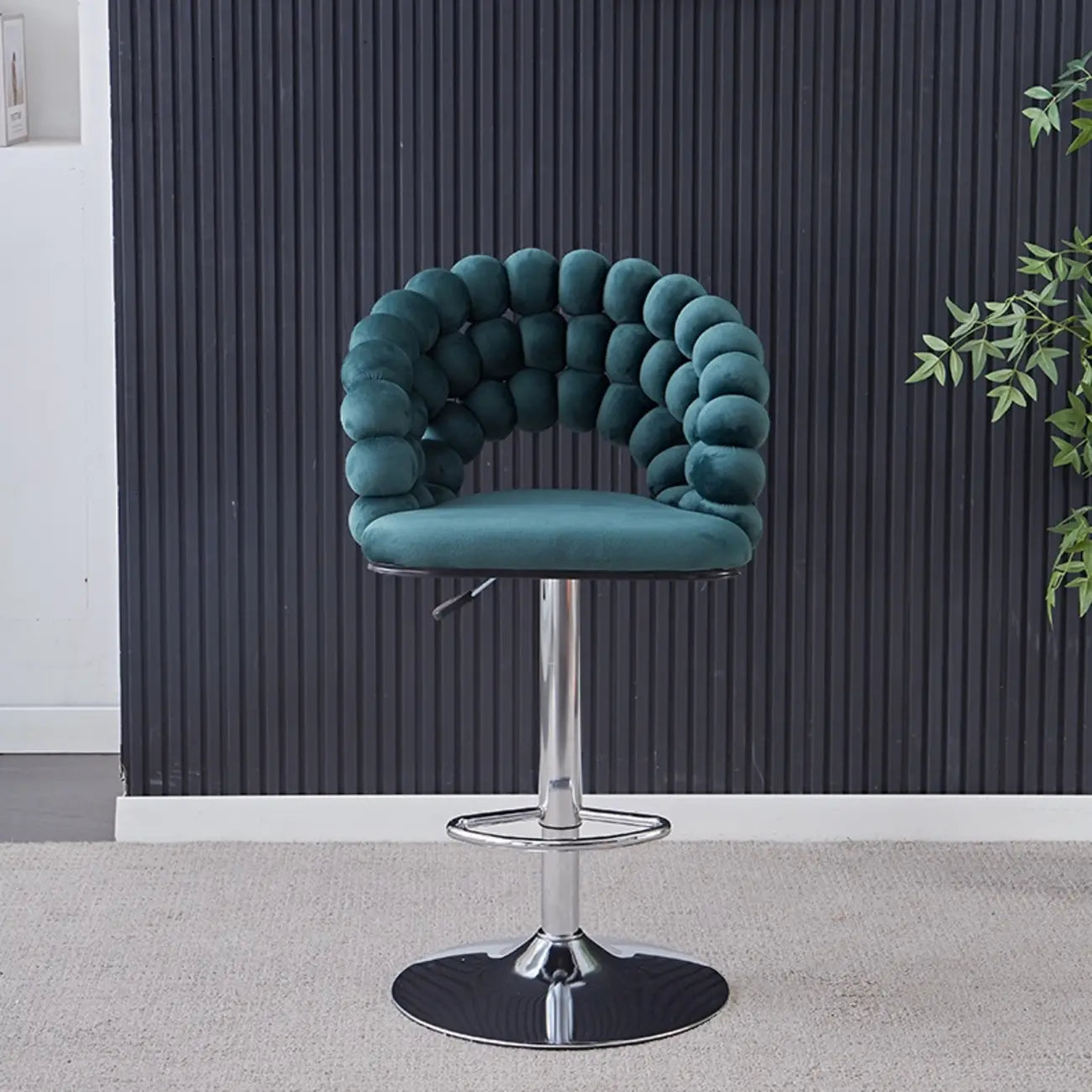 Tabouret de bar pivotant glamour en tissu à hauteur réglable avec accoudoirs