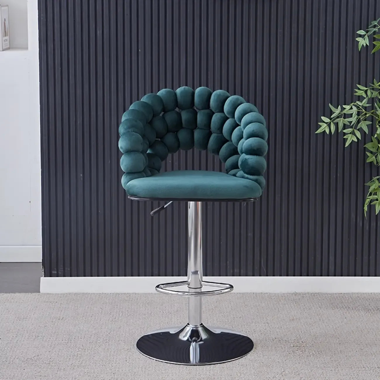 Tabouret de bar pivotant glamour en tissu à hauteur réglable avec accoudoirs