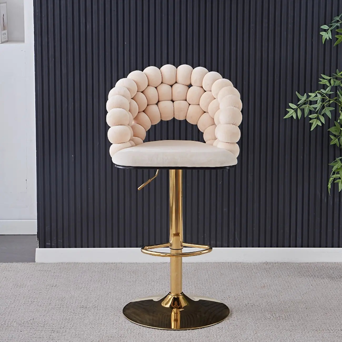 Tabouret de bar pivotant glamour en tissu à hauteur réglable avec accoudoirs