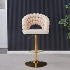 Tabouret de bar pivotant glamour en tissu à hauteur réglable avec accoudoirs