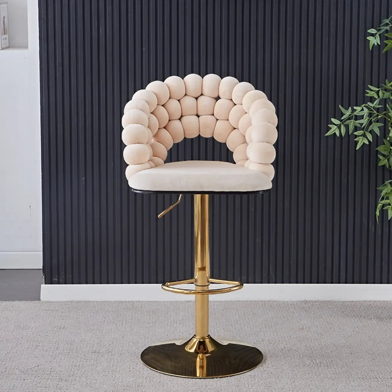 Tabouret de bar pivotant glamour en tissu à hauteur réglable avec accoudoirs