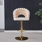 Tabouret de bar pivotant glamour en tissu à hauteur réglable avec accoudoirs