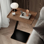 Table d'appoint en forme de C avec plateau en bois brun et métal pour salon