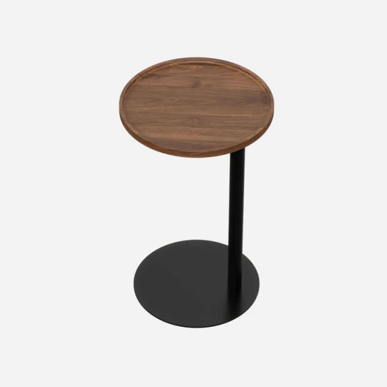 Table d'appoint en forme de C avec plateau en bois brun et métal pour salon
