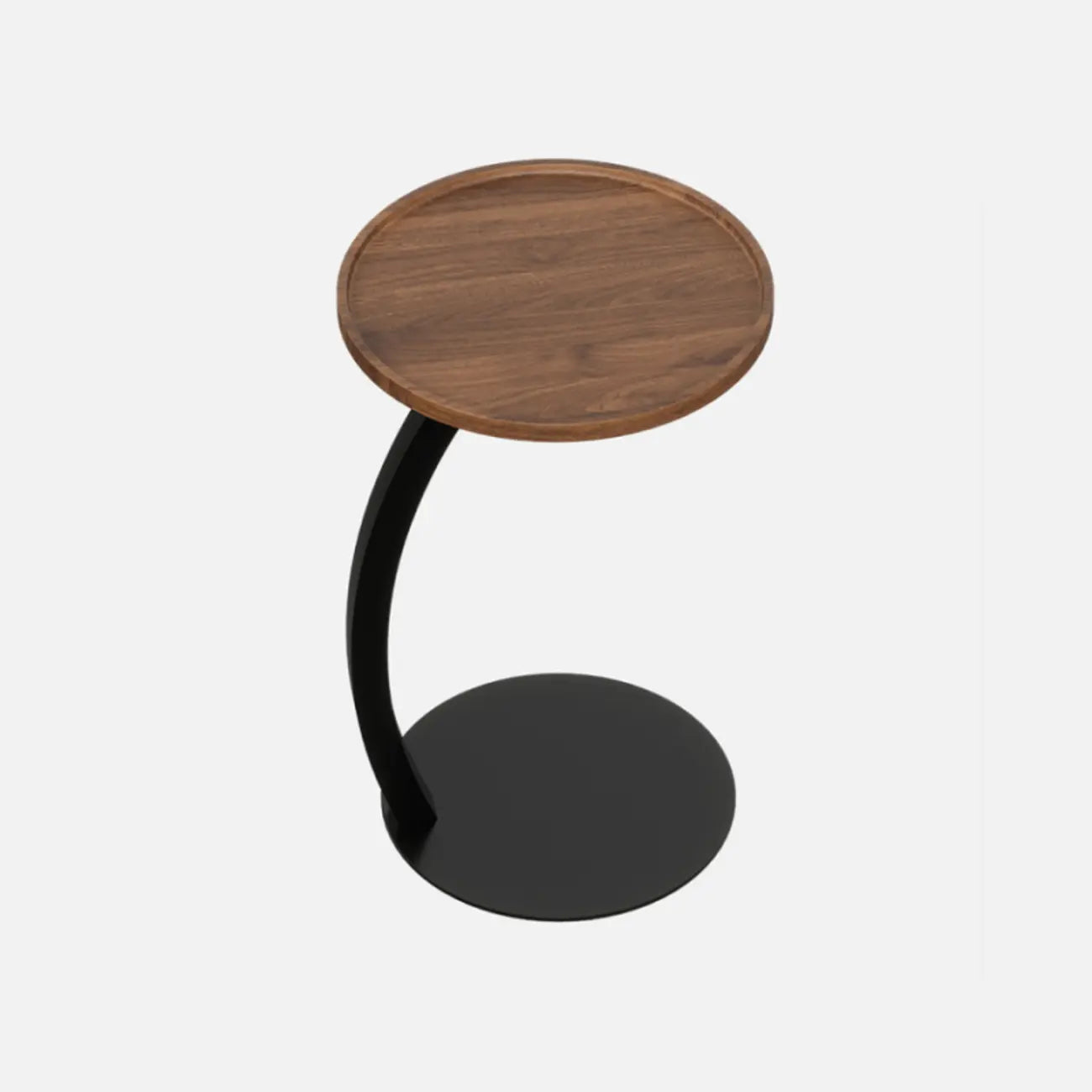 Table d'appoint en forme de C avec plateau en bois brun et métal pour salon