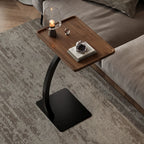 Table d'appoint en forme de C avec plateau en bois brun et métal pour salon
