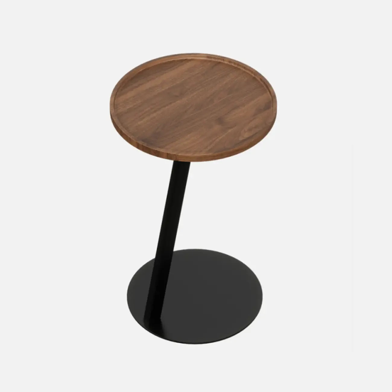 Table d'appoint en forme de C avec plateau en bois brun et métal pour salon