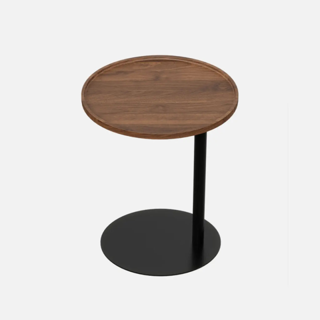 Table d'appoint en forme de C avec plateau en bois brun et métal pour salon