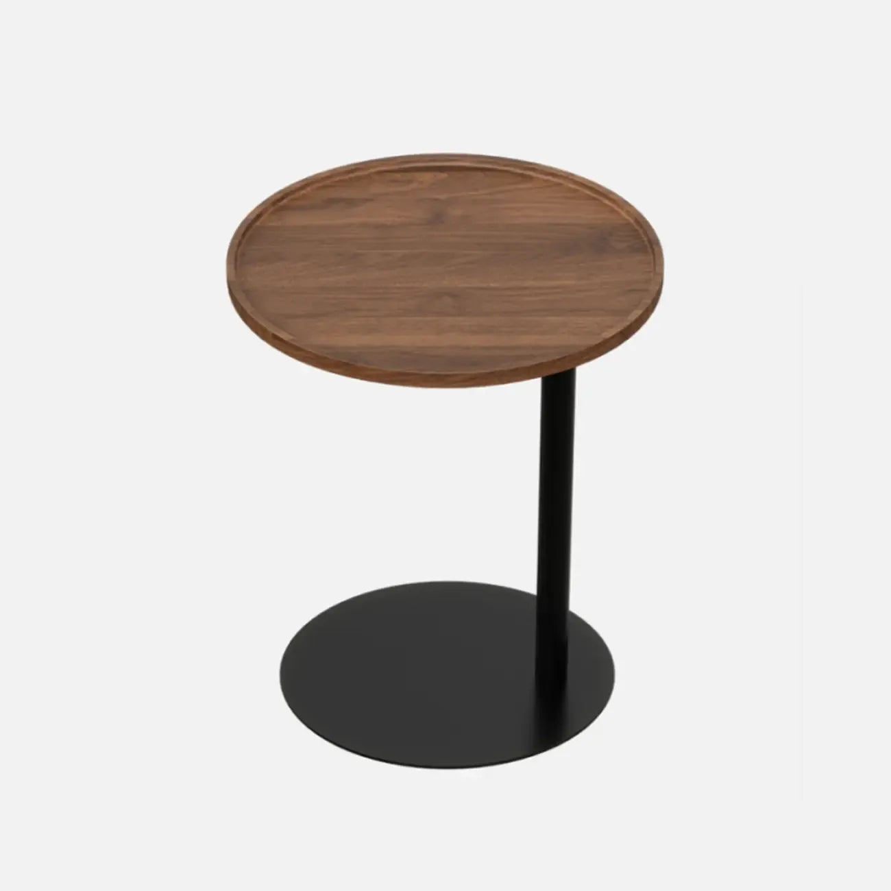Table d'appoint en forme de C avec plateau en bois brun et métal pour salon